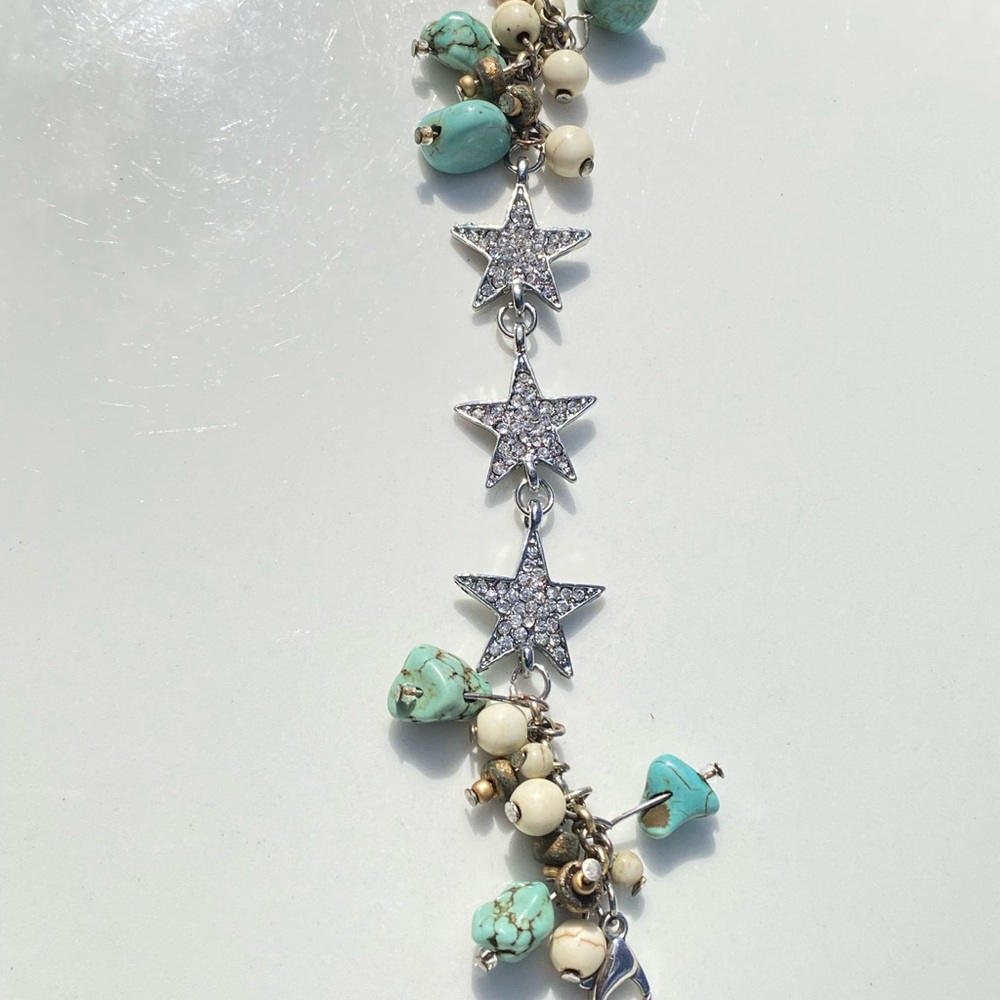 Silver Star Charm Bracelet with Turquoise Accents